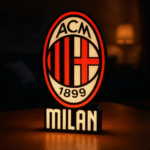 LED лампа Milan, 3D принтирана лампа AC Milan, лампа за фенове на Milan, футболна лампа Milan, подарък за фенове на AC Milan